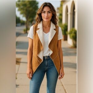 NWTs Gianni Bini Neutral Suede Fur Vest